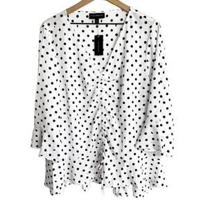 LANE BRYANT POLKA DOT WHITE BLACK BLOUSE 100% POLYESTER PLUS SIZE 20 BRAND NEW